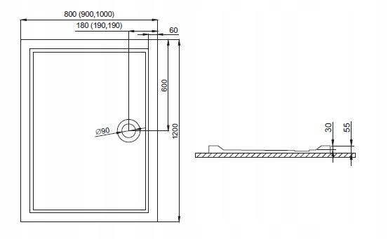 SCHEDPOL Brodzik akrylowy Grawello z podbudową Stabilsound Plus 90x120x26cm