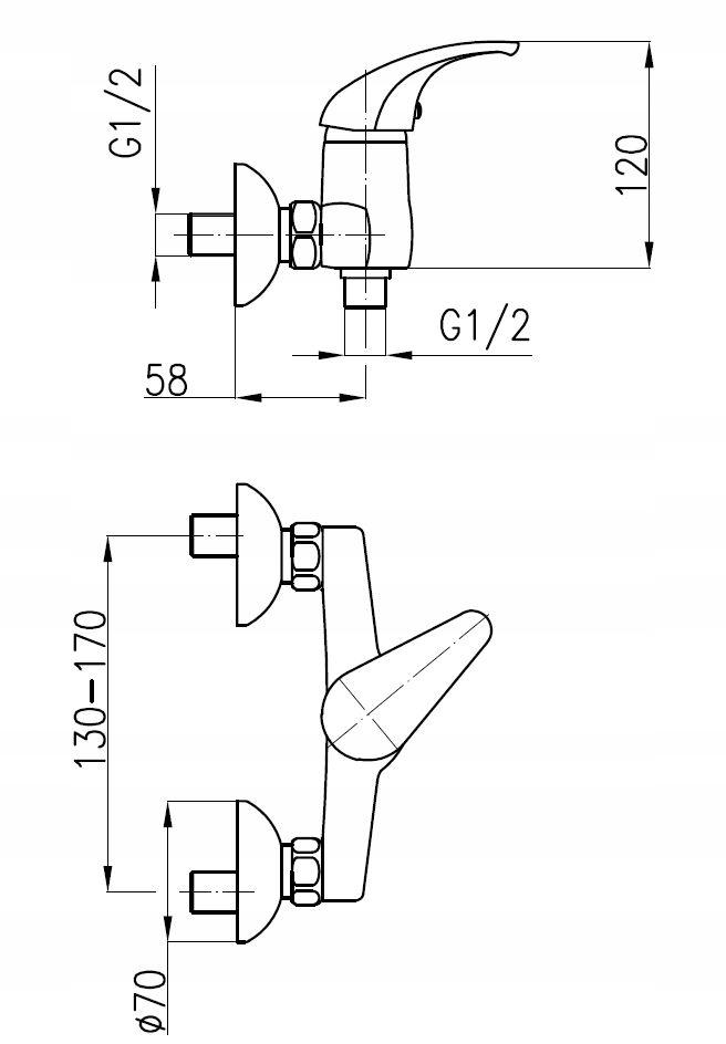 Bateria natryskowa ścienna ARMATURA KRAKÓW BERYL 2-otw mosiężna chrom