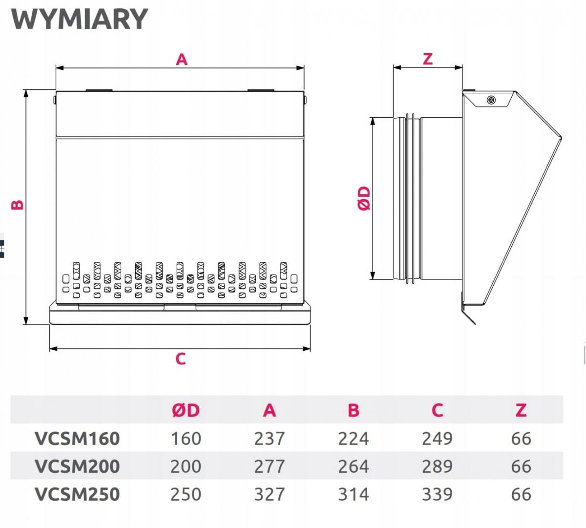 AWENTA Czerpnia ścienna metalowa fi315, inox