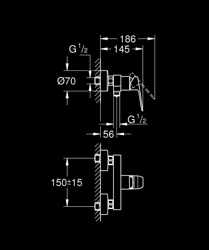 Bateria natryskowa naścienna KLUDI RENON 1-uchwyt. 2-otworowa czarny mat