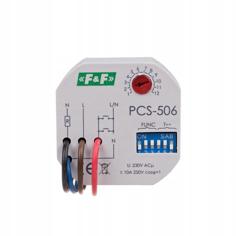 Przekaźnik czasowy PCS-506 ośmiofunkcyjny, styki: 1z, U=230VAC, I=10A, mont