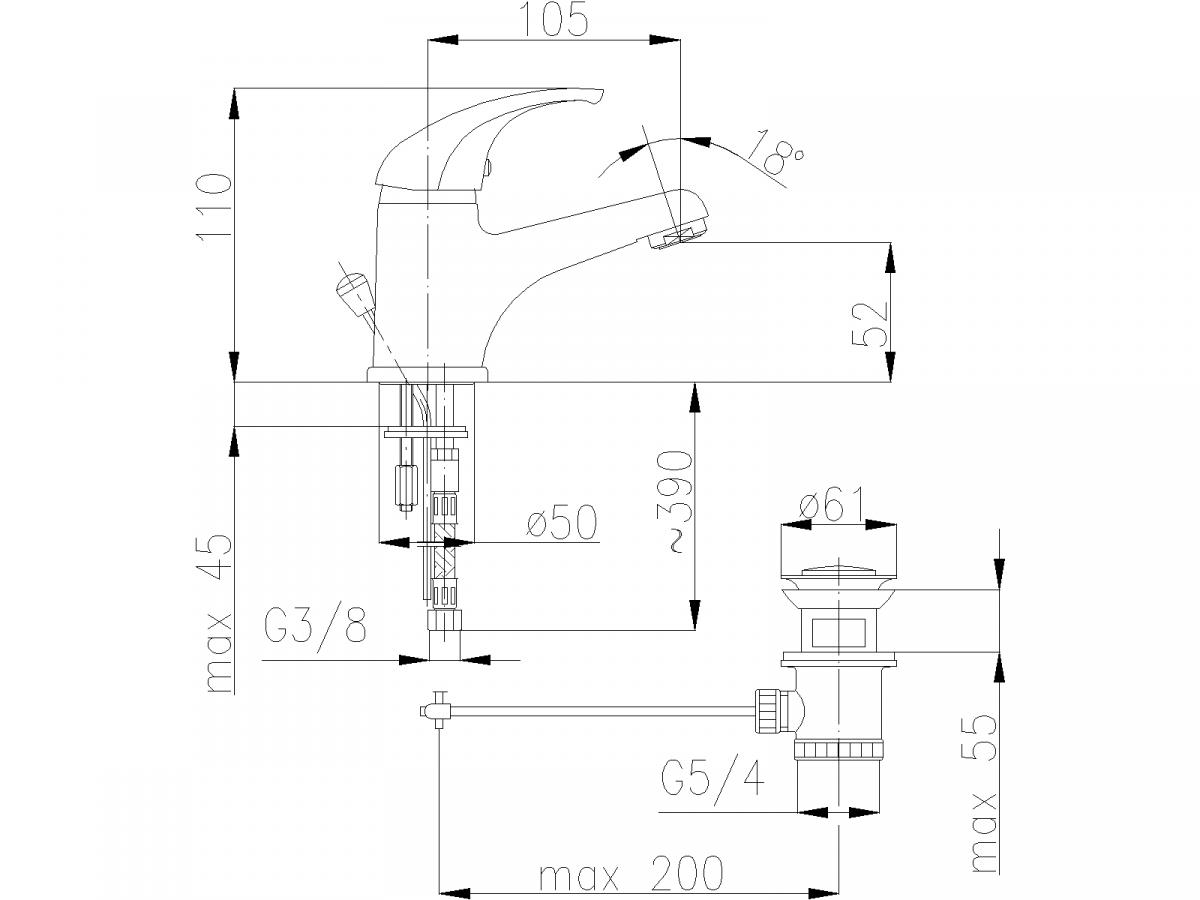 Bateria umywalkowa stojąca ARMATURA KRAKÓW GERMAN 1-otw. mosiądz chrom