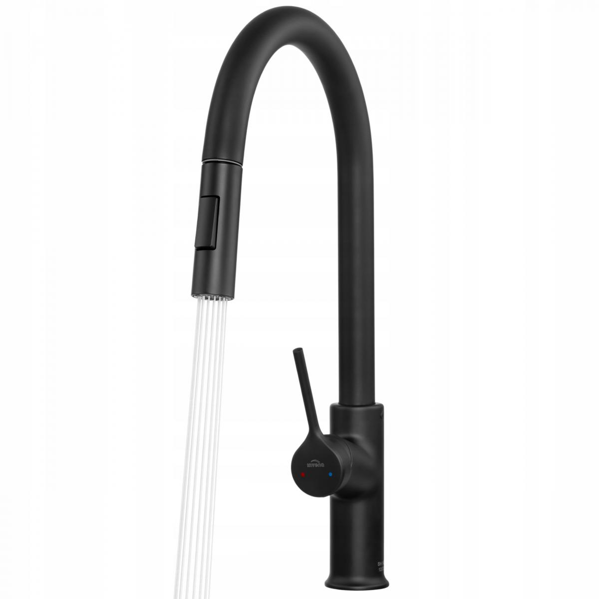 INVENA BATERIA ZLEW FARSALA Z WYCIĄGANĄ 2F WYLEWKĄ TYPU U CZARNA TREND