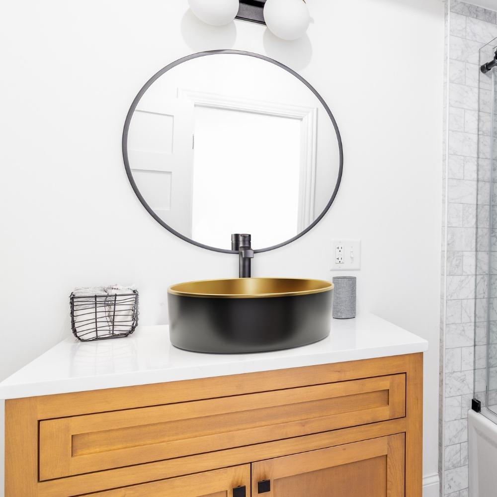 INVENA UMYWALKA NABLATOWA KOS INVENA TREND 42 CM, OKRĄGŁA CZARNO ZŁOTA