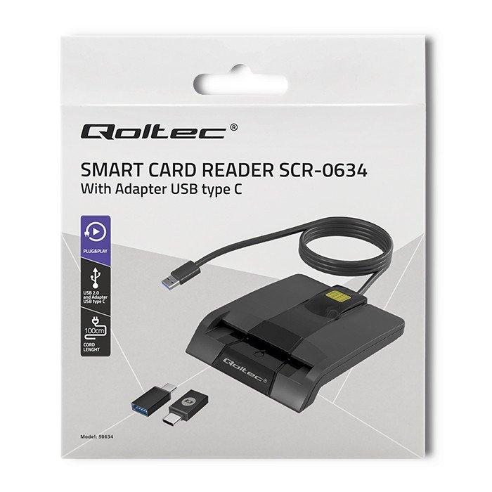 QOLTEC Inteligentny czytnik chipowych kart ID SCR-0634, USB typ C, 50634