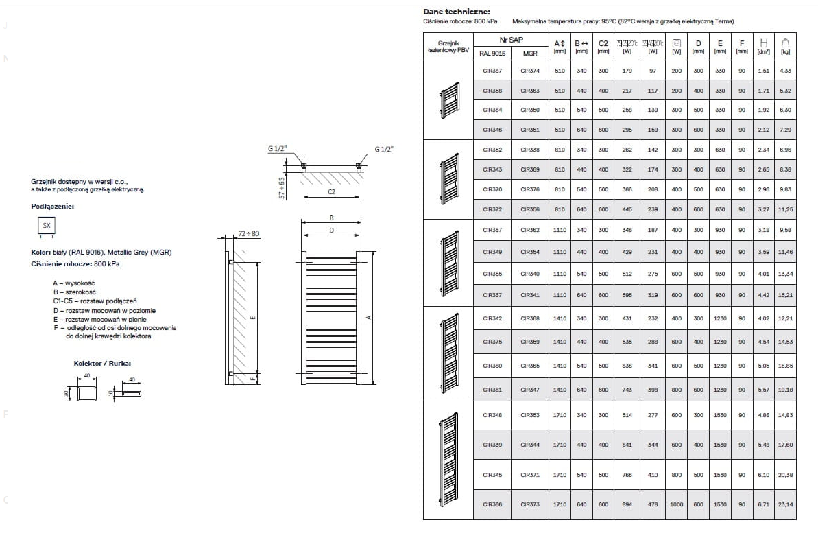 Grzejnik łazienkowy ONNLINE PBV 810x440 322W METALIC GREY 48h