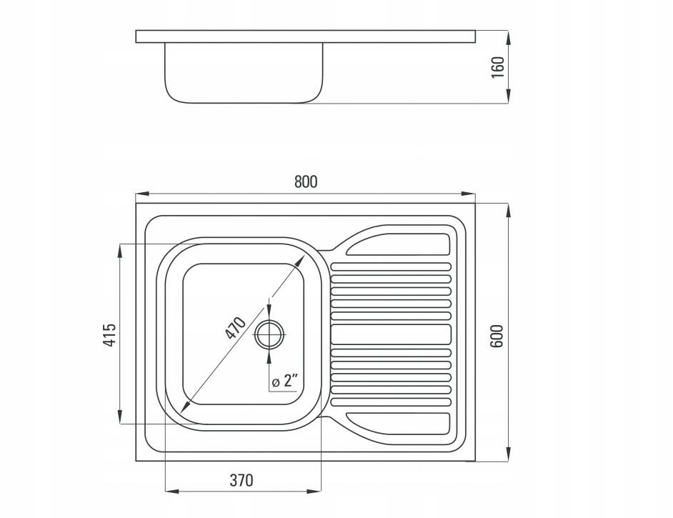 Zlewozmywak Tango dekor 1-komorowy z ociekaczem 800x600x150, 2 + osprzęt