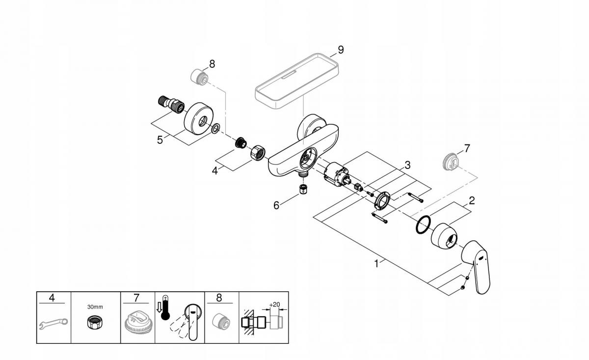Bateria prysznicowa ścienna GROHE Eurostyle Cosmopolitan 2ot mosiężna chrom