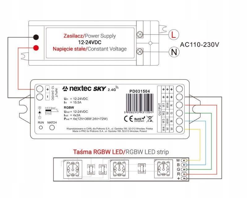 Zestaw sterownik do taśm LED 12-24V 2,4GHz 48h
