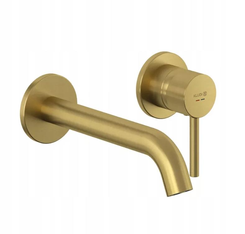 Bateria umywalkowa ścienna KLUDI BOZZ 1-uchwytowa 2-otw złoty szczotkowany