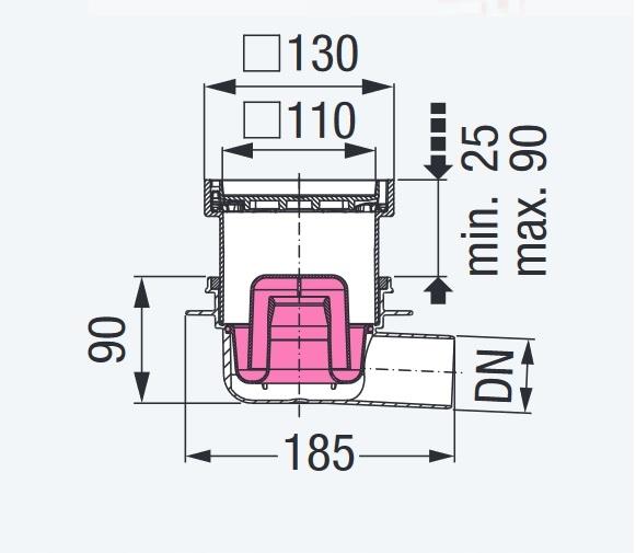 KESSEL Wpust Classic DN50, odpływ pionowy z kratką nierdzewną 100x100