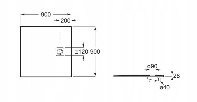 ROCA Brodzik MAGMA prostokątny Stonex 90x90 niski + syfon osłona w kolorze