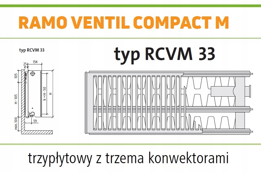 PURMO RAL 7021 RAMO RCVM33 300x800 CVM 33 Środkowy GRAFIT