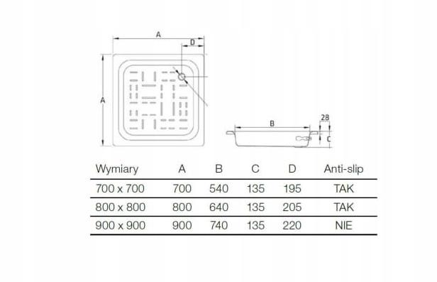 Brodzik stalowy kwadrat 90x90x13.5 cm ROCA BLUES