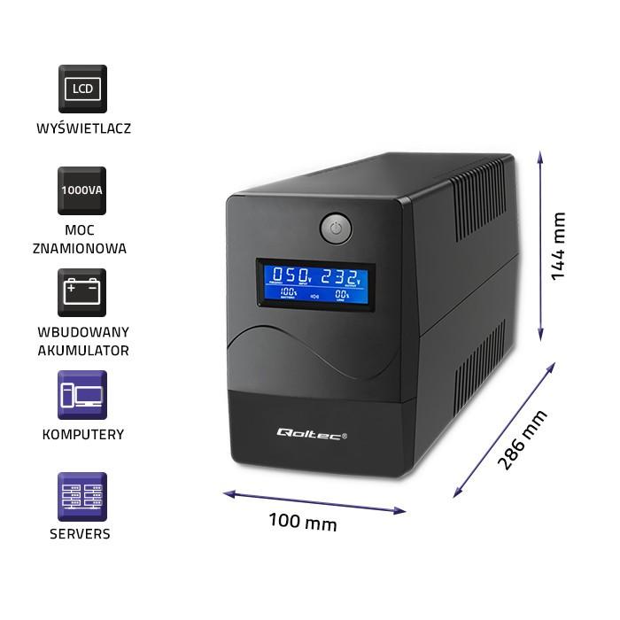 QOLTEC Zasilacz awaryjny UPS Monolith 1000VA 600W LCD USB RJ45