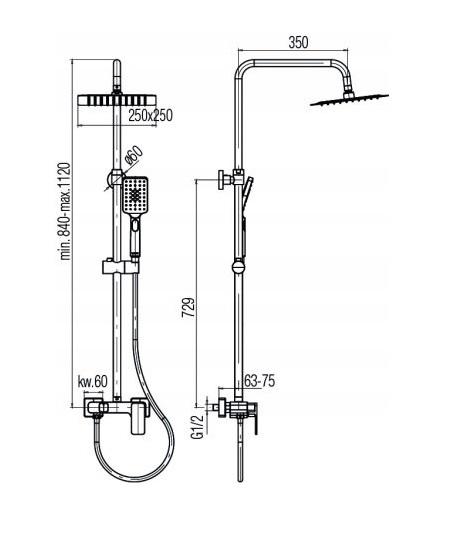 Zestaw prysznicowy Loft Black z baterią prysznicową
