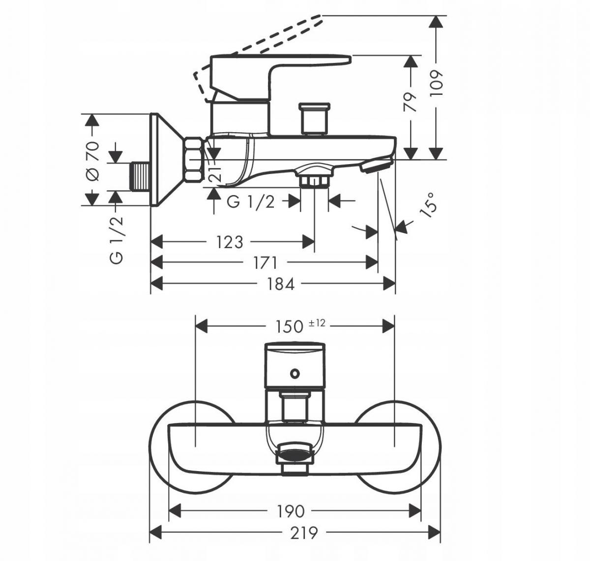 Bateria wannowa jednouchwytowa ścienna Hansgrohe Vernis Blend czarny