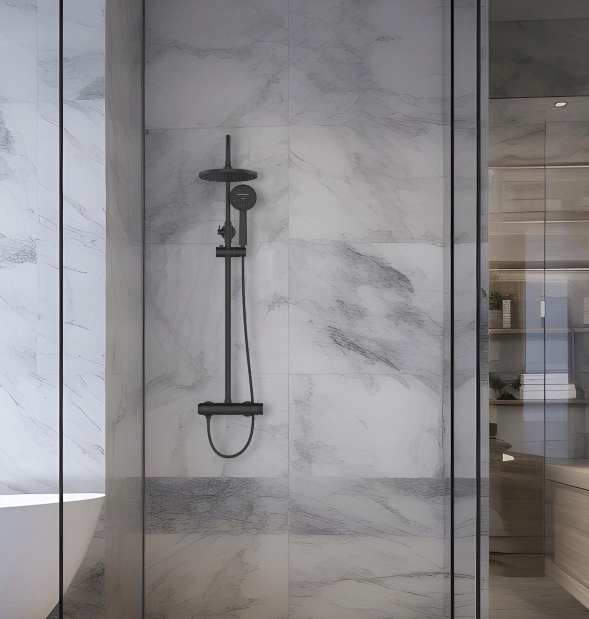 INVENA DESZCZOWNIA Z BATERIĄ NATRYSKOWĄ KALITEA INVENA TREND CZARNA