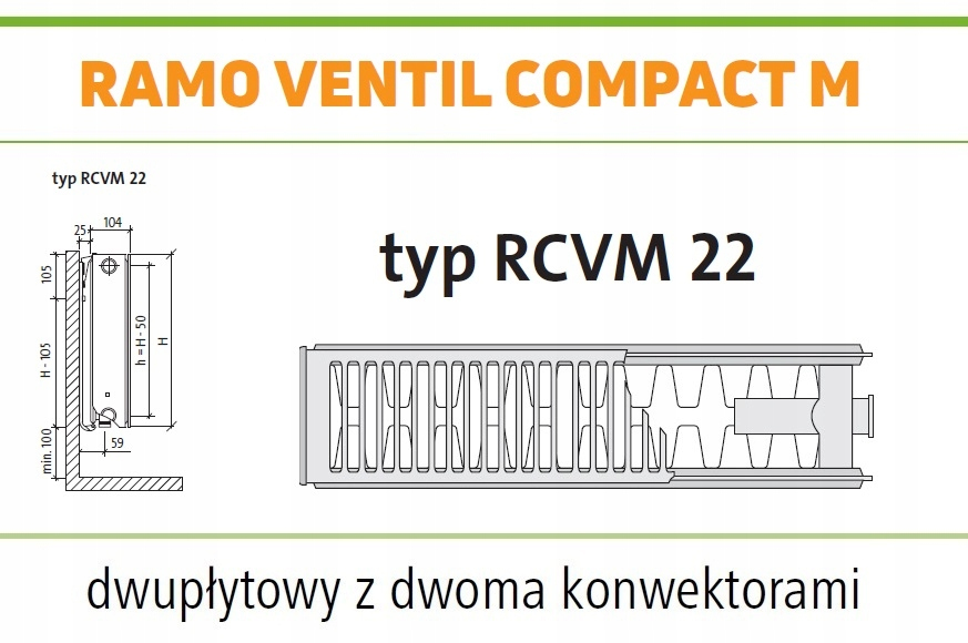 PURMO RAL 7021 RAMO RCVM22 500x1200 CVM 22 Środkowy GRAFIT