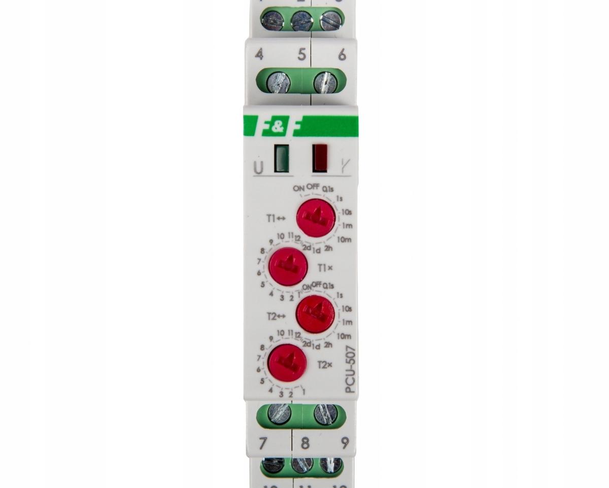 Przekaźnik czasowy PCU-507 wielofunkcyjny, dwa niezależne czasy T1 i T2, st