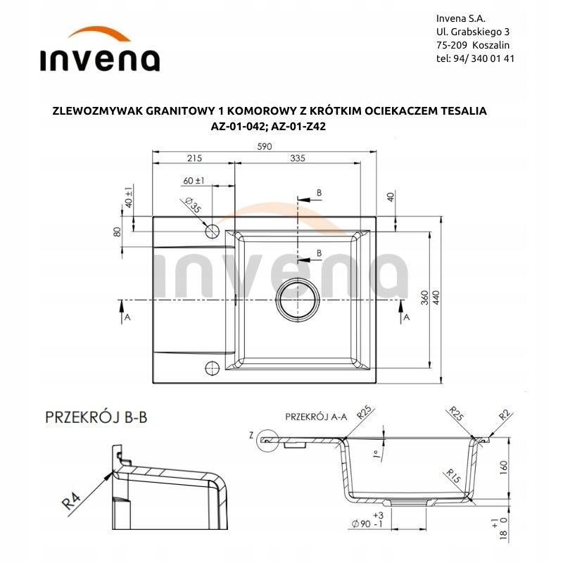 ZLEWOZMYWAK GRANIT 1K TESALIA CZARNY NAKRAPIANY Z SYF CHROM Z KRÓTKIM OCIEK
