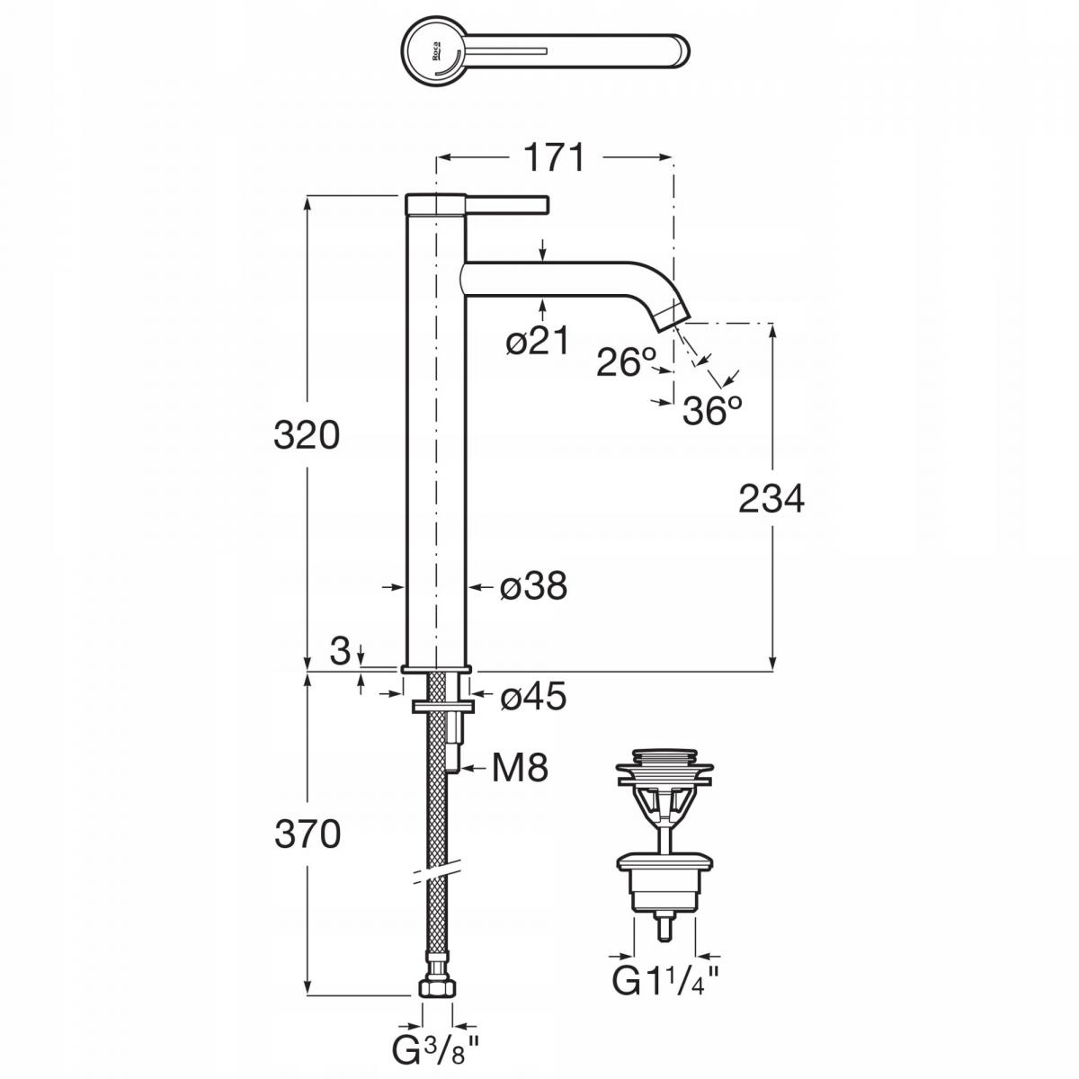 Bateria umywalkowa stojąca wysoka VEDO SETTE NERO 1-otw mosiężna czarna mat