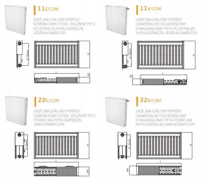 GRZEJNIK PERFEKT CV22 600x1000 V 22 Dolny