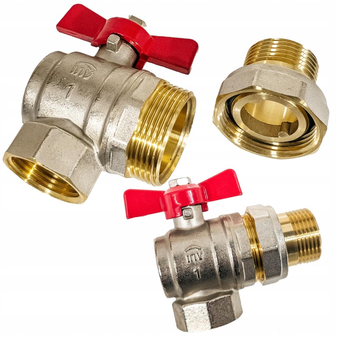 INVENA ZAWÓR KULOWY KĄTOWY ZE ŚRUBUNKIEM DN 25 Z CZERWONYM MOTYLKIEM PROV