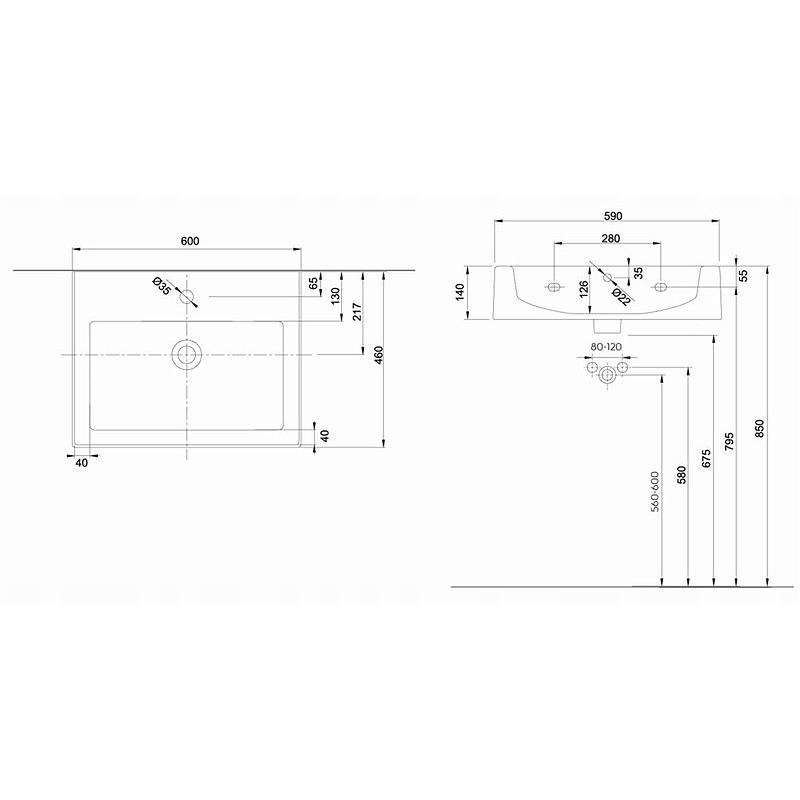 Geberit Umywalka TWINS 60 x 46 cm wisząca 48h