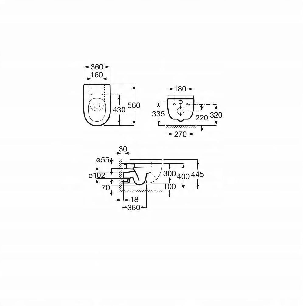 Miska wisząca MERIDIAN 56x36cm Rimless + Deska wolnoopad. SLIM Biały ROCA