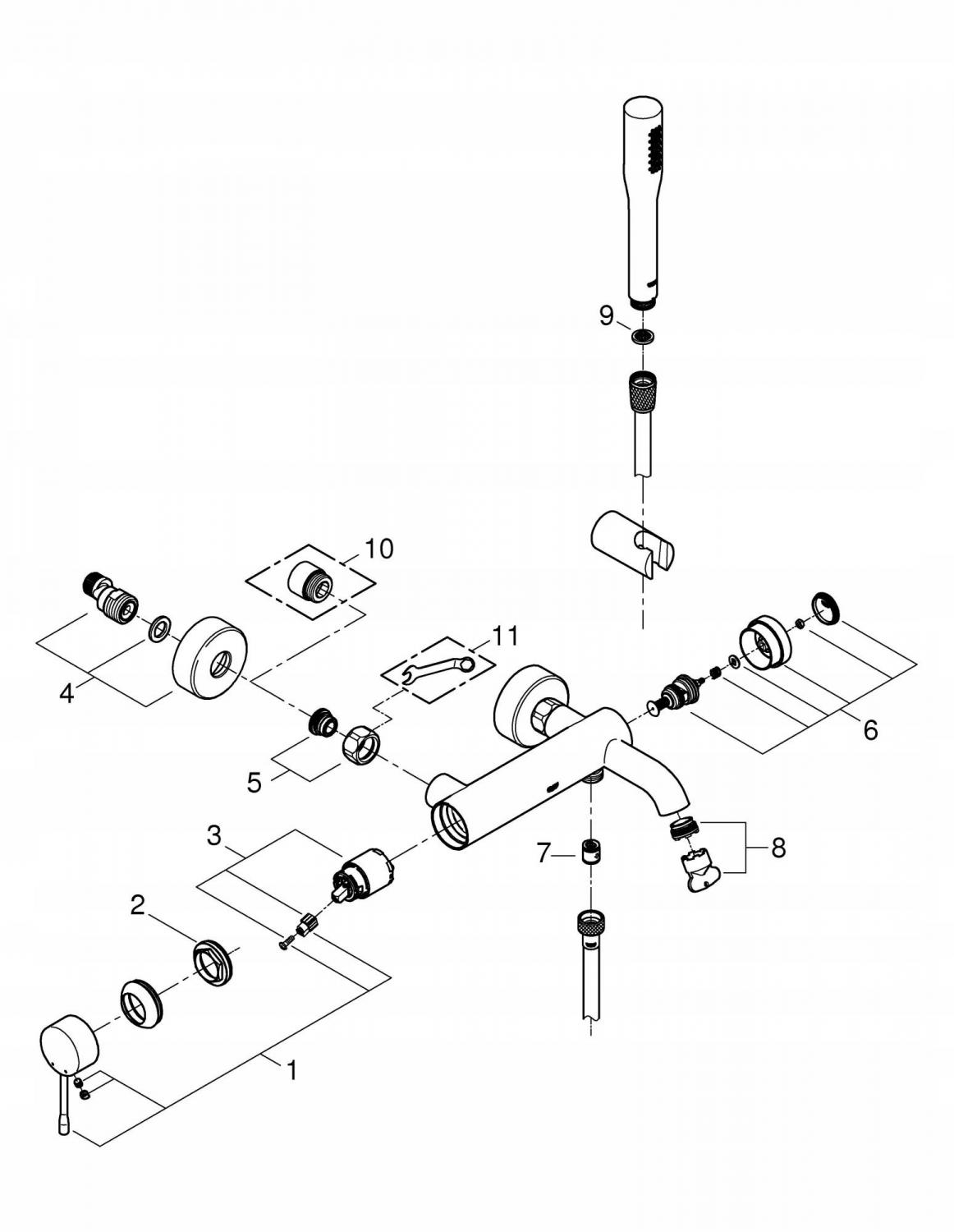Bateria wannowa Grohe Essence New jednouchwytowa z zestawem punktowym