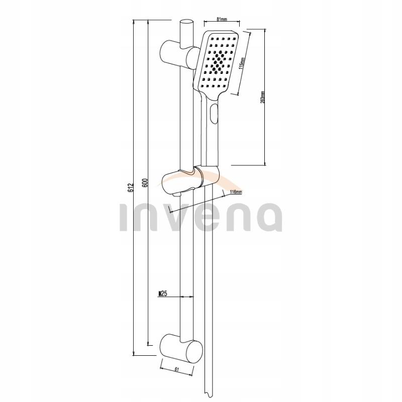 INVENA ZESTAW NATRYSKOWY NA DRĄŻKU NYKS BLACK 3F