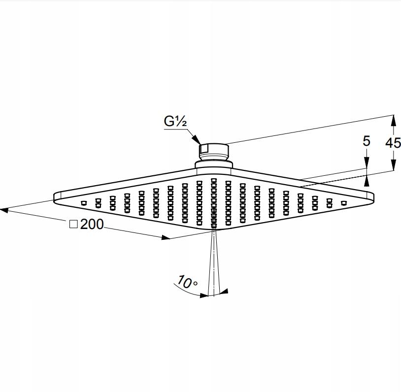 Głowica natryskowa soft-edge KLUDI A-QA metal na ramieniu 200 x 200 chrom