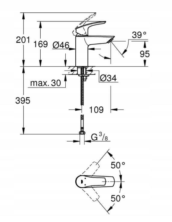 Bateria umywalkowa stojąca GROHE Eurosmart 1-uchwyt. 1-otw. DN 15 chrom