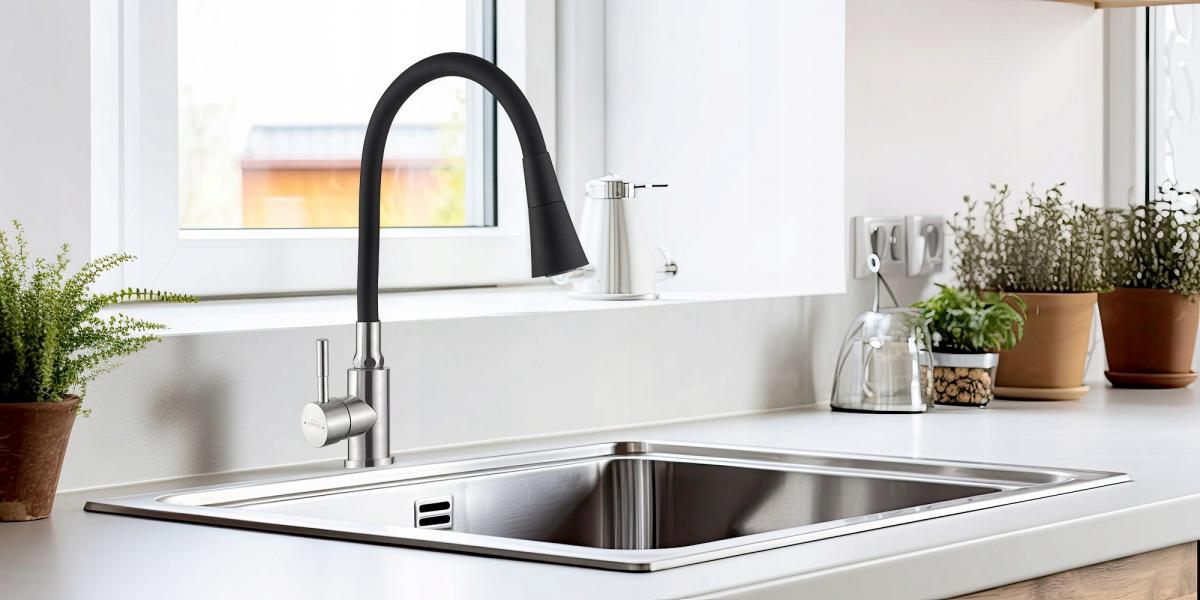 INVENA BATERIA ZLEWOZMYWAKOWA GABI Z RUCHOMĄ 2F WYLEWKĄ, INOX / CZARNA