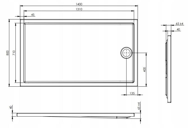 Brodzik akryl prostokątny 80x140x4 cm ROCA GRANADA FLAT