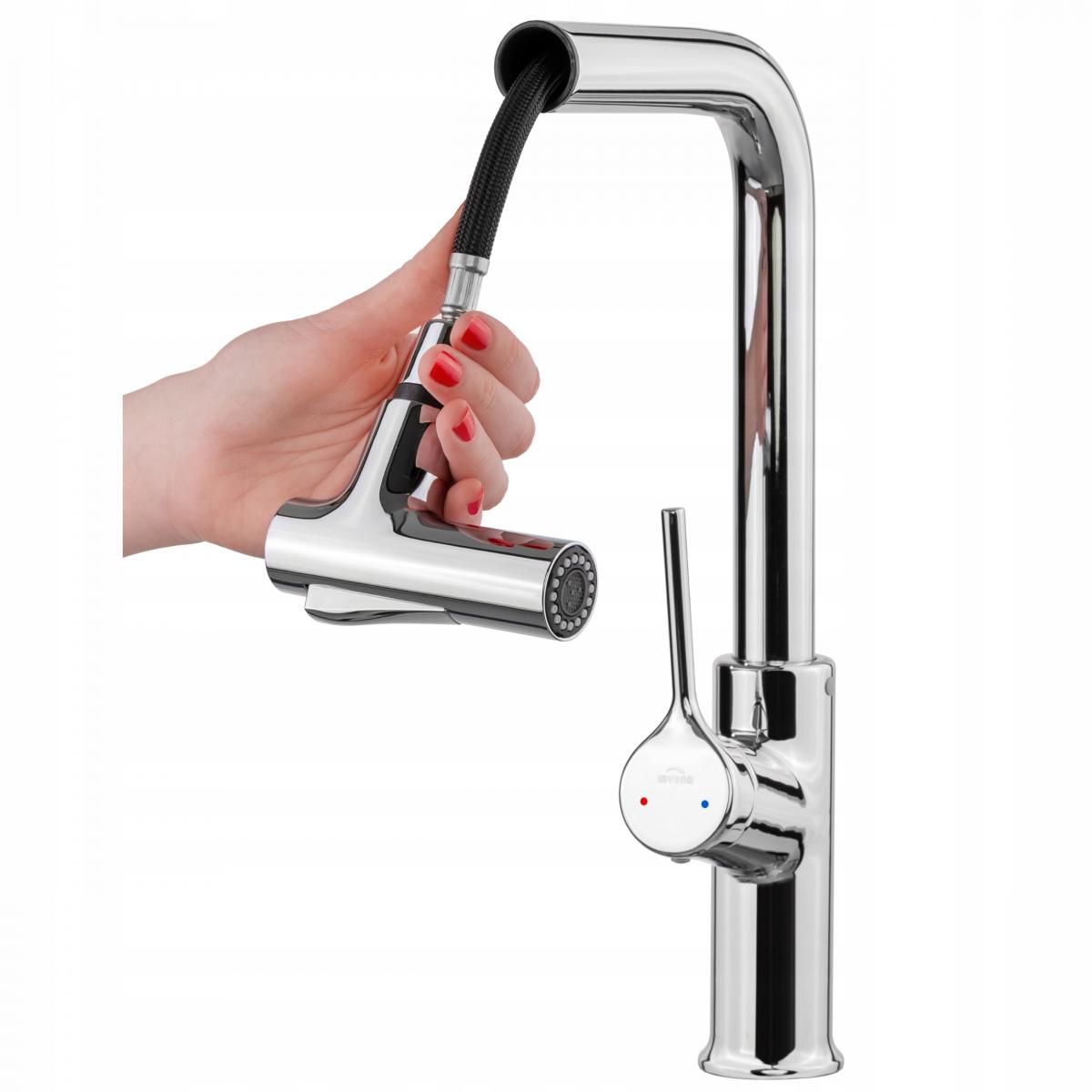 INVENA BATERIA ZLEW FARSALA Z WYCIĄGANĄ 2F WYLEW TYPU L, CHROM INVENA TREND