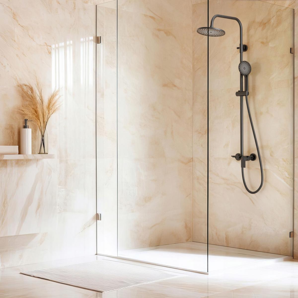 INVENA DESZCZOWNIA Z BATERIĄ NATRYSKOWĄ RIKIA CZARNA