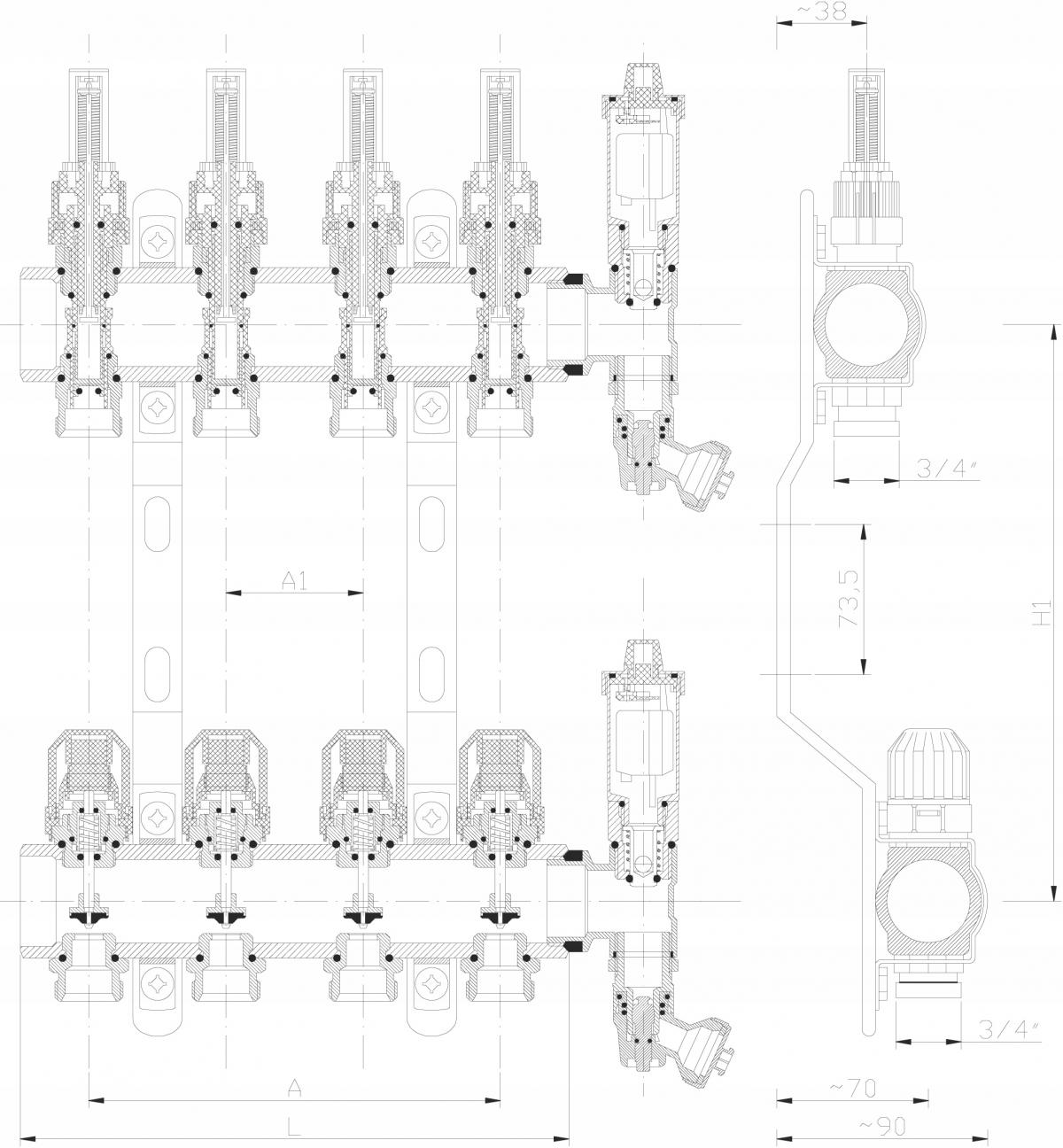 ROZDZIELACZ MOSIĘŻNY OGRZEWANIA PODŁOGOWEGO PLUS 10-OBIEGOWY INVENA