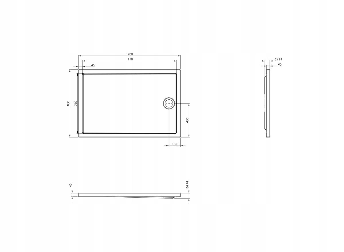 Brodzik akryl prostokątny 80x120x4 cm ROCA GRANADA FLAT