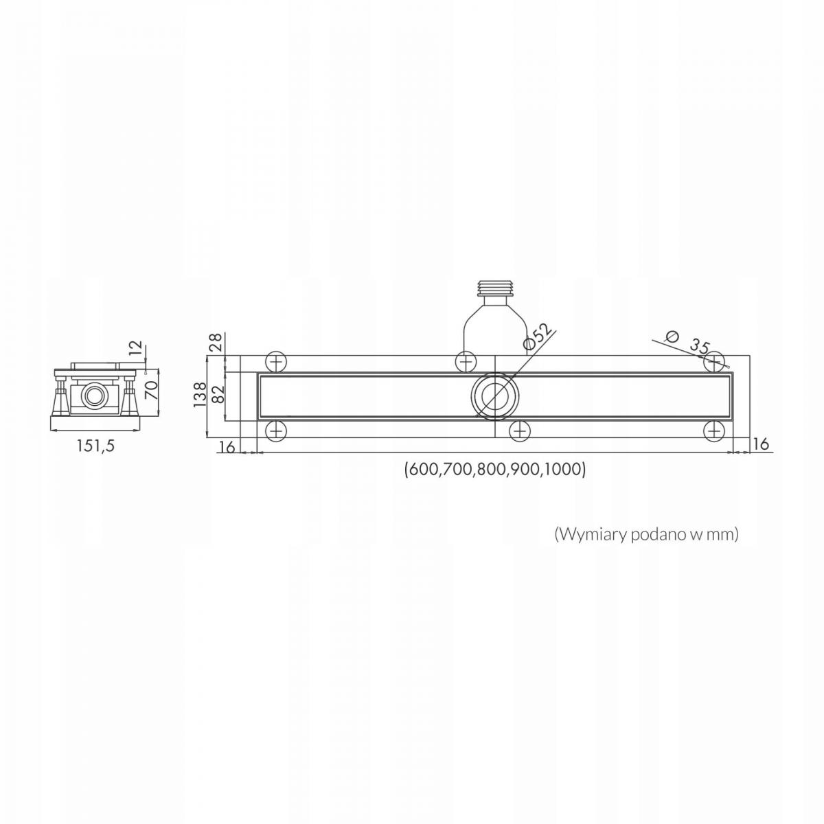 Odpływ liniowy Base-Low Black Standard Plus 80x8x7 z maskownicą Black Steel