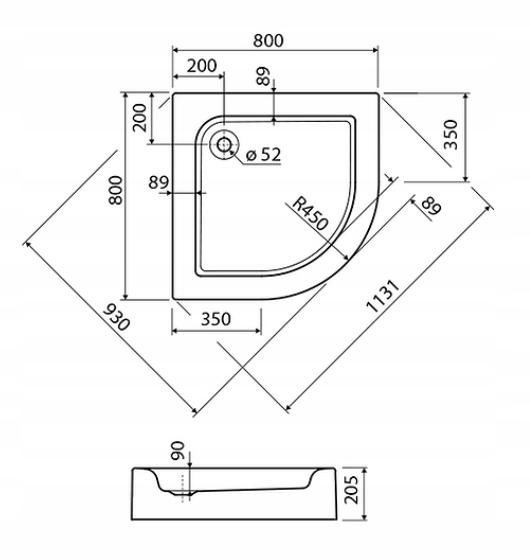 Brodzik akrylowy półokrągły GEBERIT Standard Plus 800/10800/10205/10cm biał