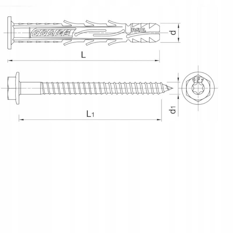 FF1 Kołek ramowy poliamidowy 10x140 mm z kołnierzem, Wkręt ocynk galwaniczn