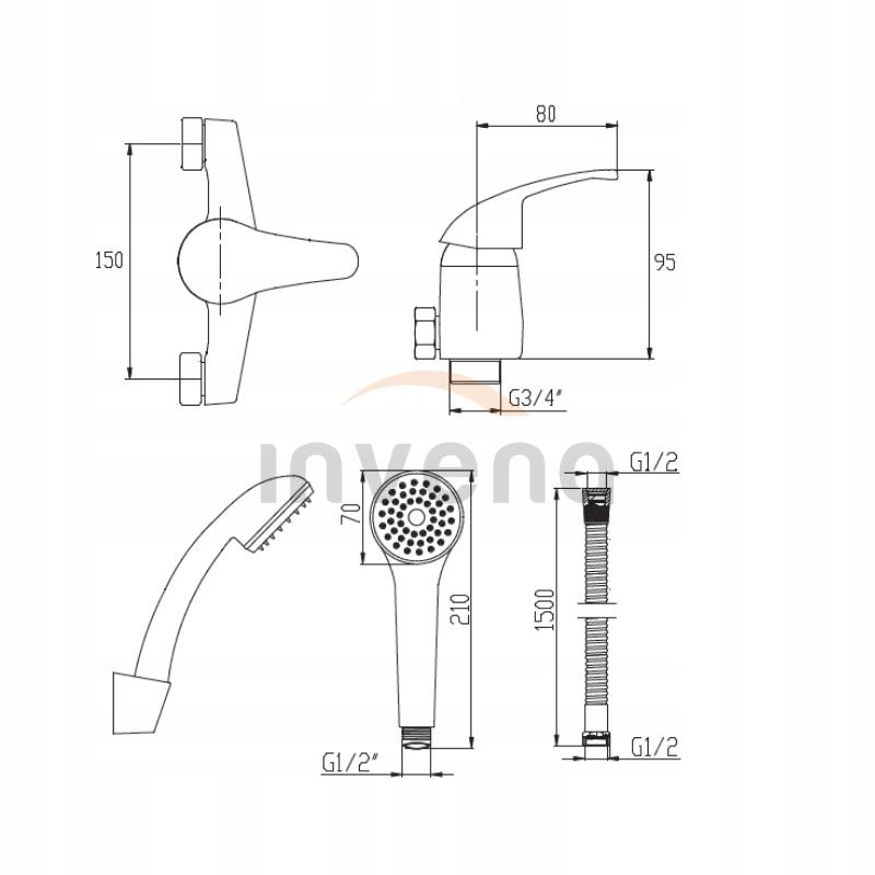 Bateria natryskowa INVENA MITRIS z zestawem natryskowym 48h