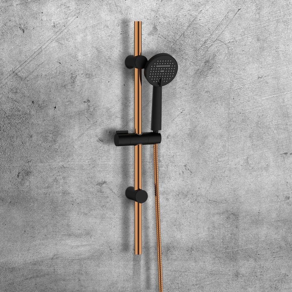 INVENA ZESTAW NATRYSKOWY NA DRĄŻKU MOONLIGHT, CZARNY / ROSE GOLD 2F