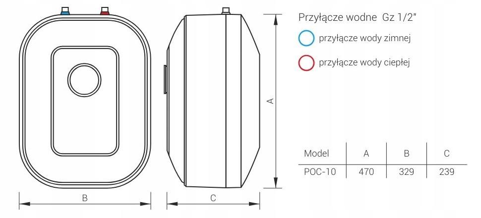 Podgrzewacz elektryczny pojemn Ciśń podumywalkowy 10l 2 kW KOSPEL LUNA INOX