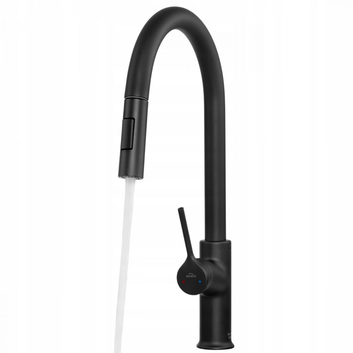 INVENA BATERIA ZLEW FARSALA Z WYCIĄGANĄ 2F WYLEWKĄ TYPU U CZARNA TREND