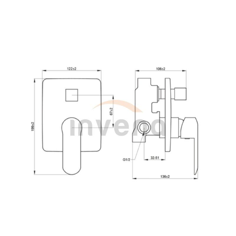 INVENA BATERIA PODTYNKOWA 2-FUNKCYJNA SIROS, KWADR,CZARNA