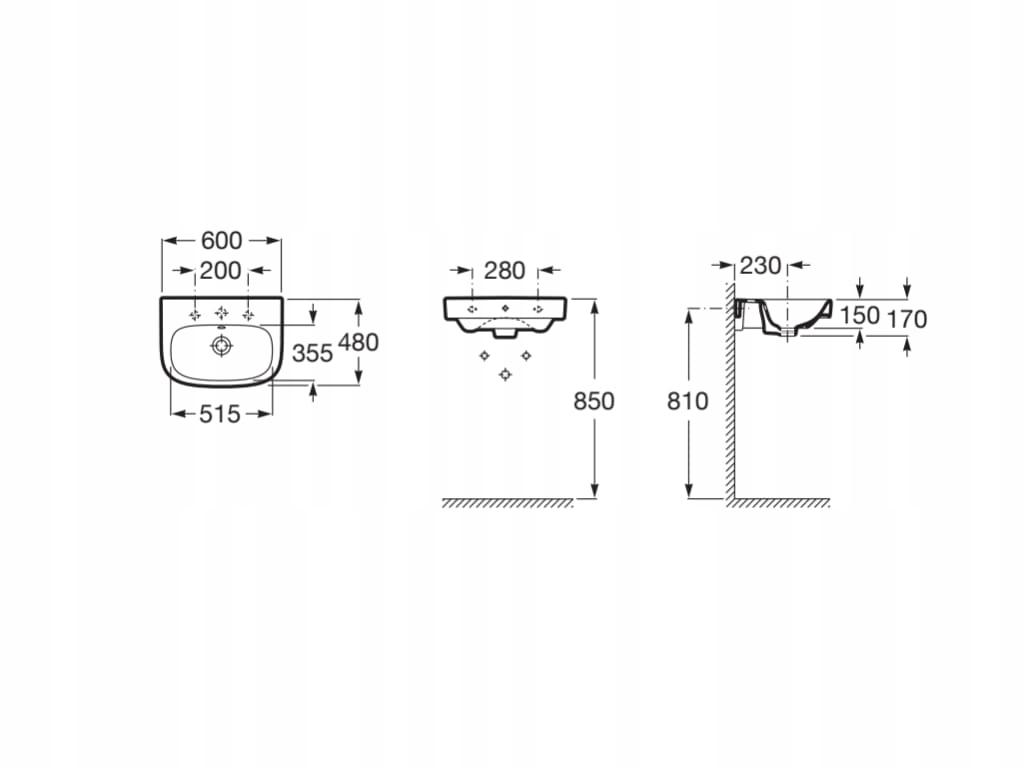 Umywalka ścienna prostokątna Roca Debba 55x44 48h