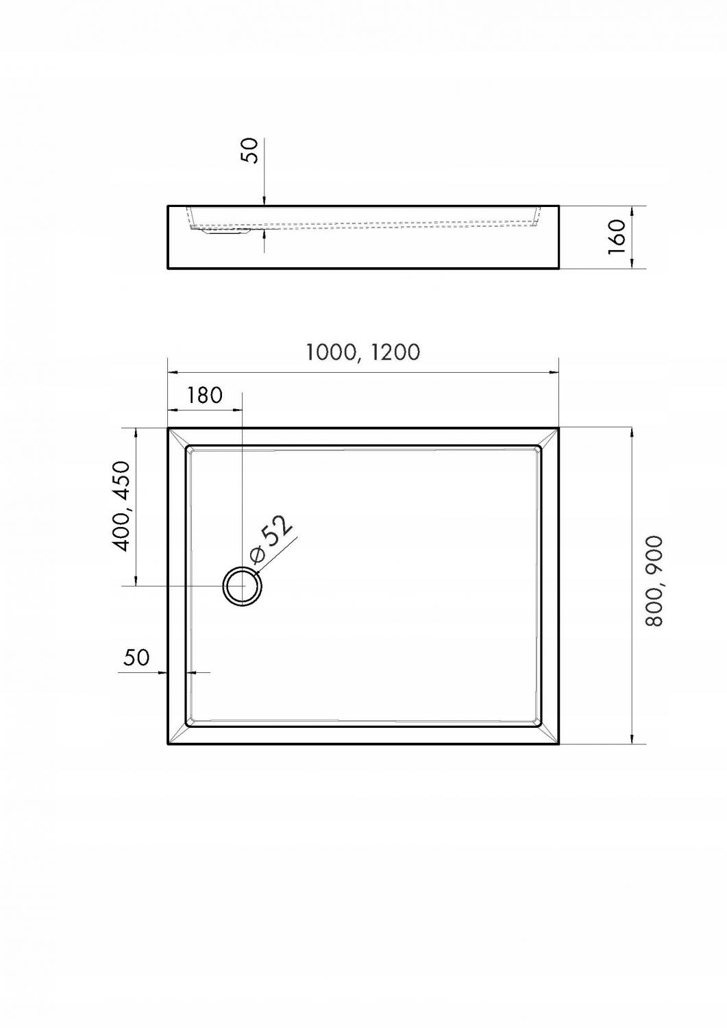 Brodzik akryl STANDARD PLUS prostokąt 90x120x16cm SCHEDPOLKO 2.0 BEZ SYFONU
